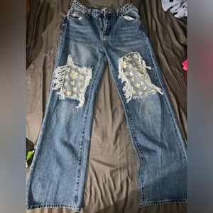 straight leg Butterfly mesh jeans